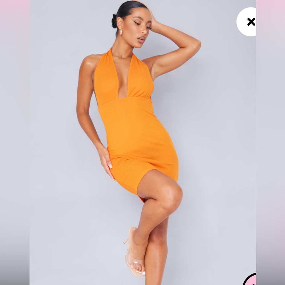 Orange PrettyLittleThing Halter Mini Dress